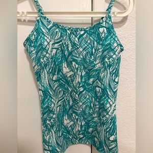 Teal White green tank fitness gym top women’s small nwot lines adjustable straps